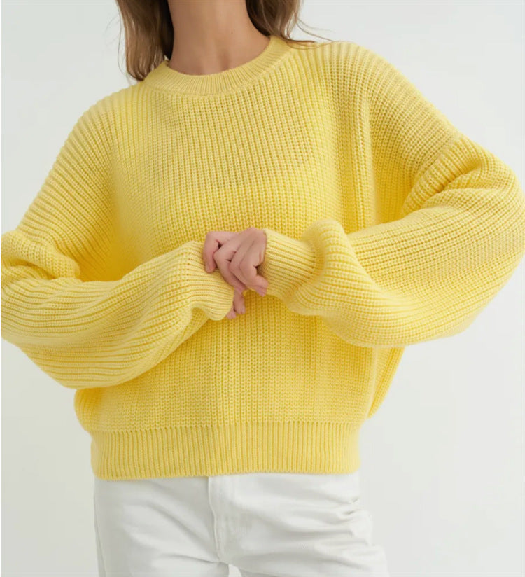 Pull-over ample à col rond uni pour femme