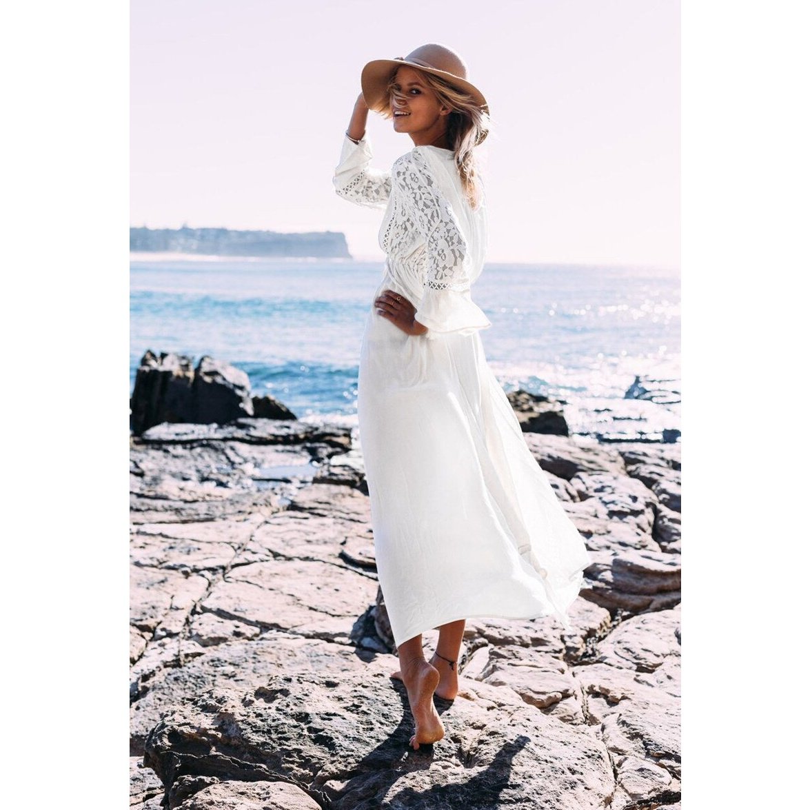 Robe Blanche Longue Bohème Libre