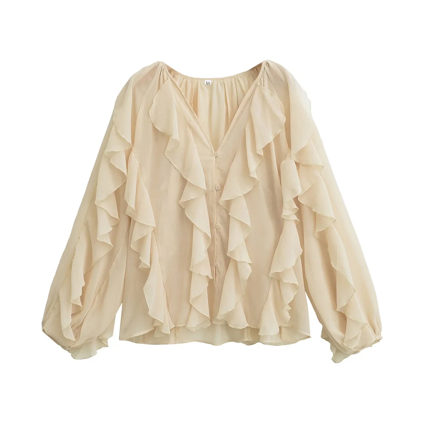 Blouse Femme Transparente à Volants avec Col V Chic