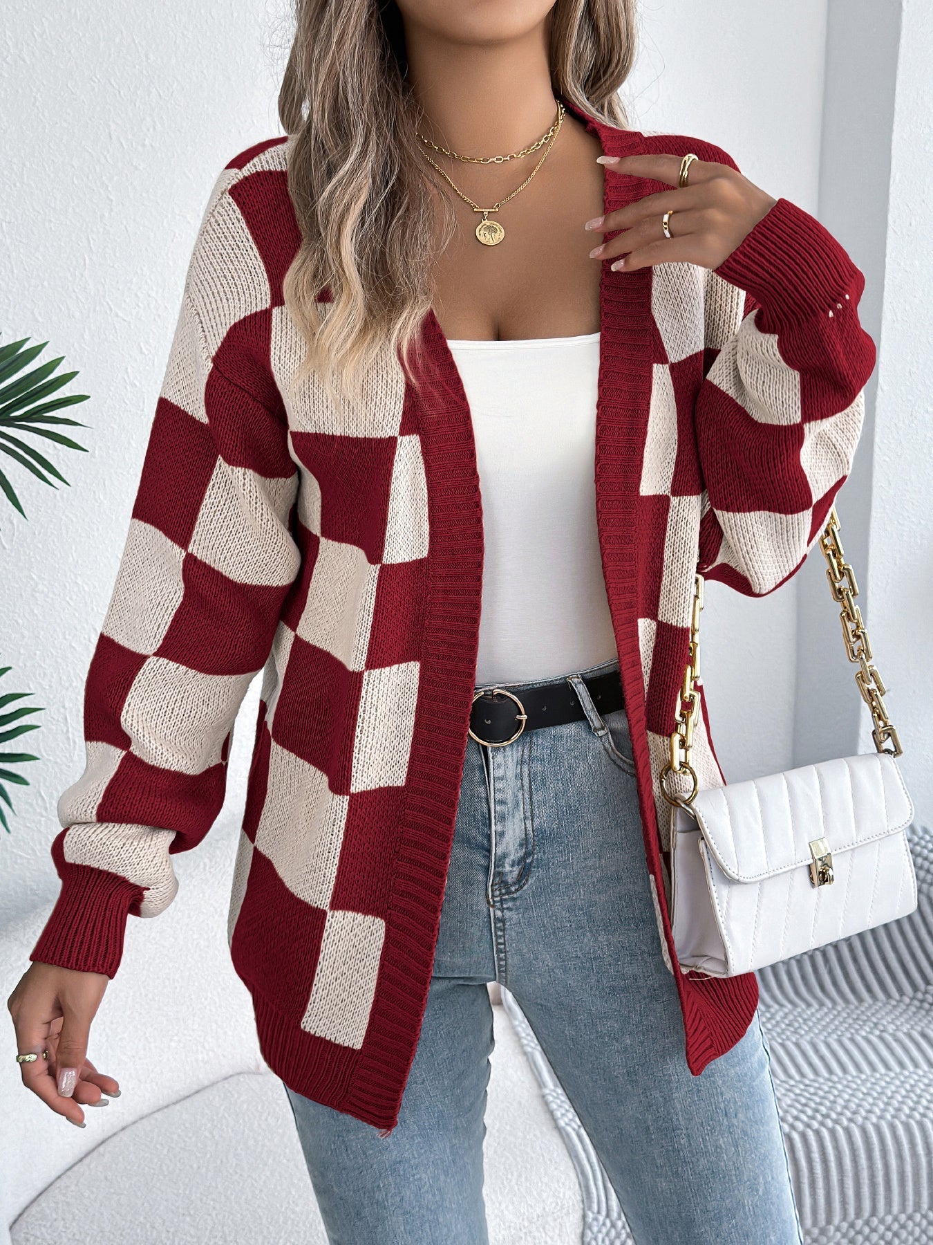 Cardigan Tendance à Carreaux Modernes