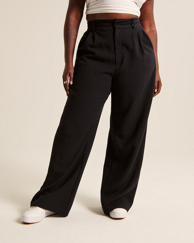 Pantalon droit taille haute  décontracté à jambes larges