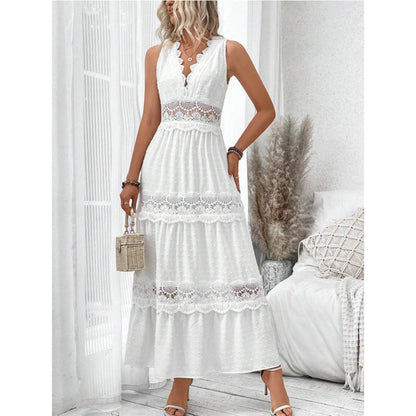 Éloïse – Robe Sans Manches à Encolure V en Dentelle Couture
