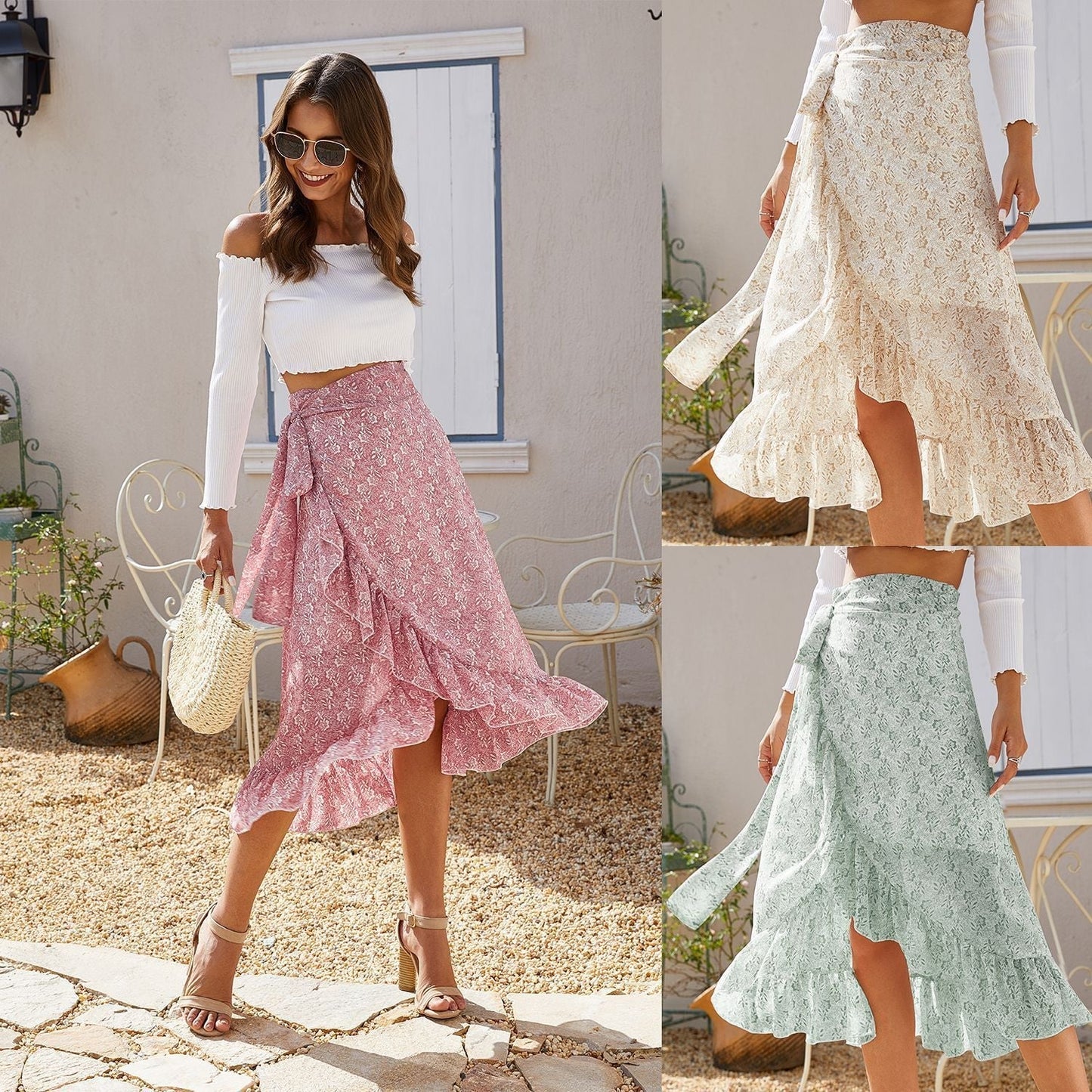 Jupe Fleurie à Volants - Taille Haute - Design Élégant