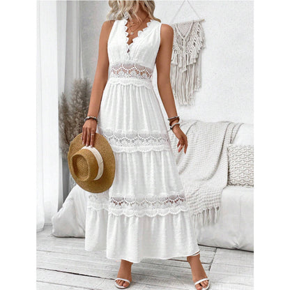 Éloïse – Robe Sans Manches à Encolure V en Dentelle Couture