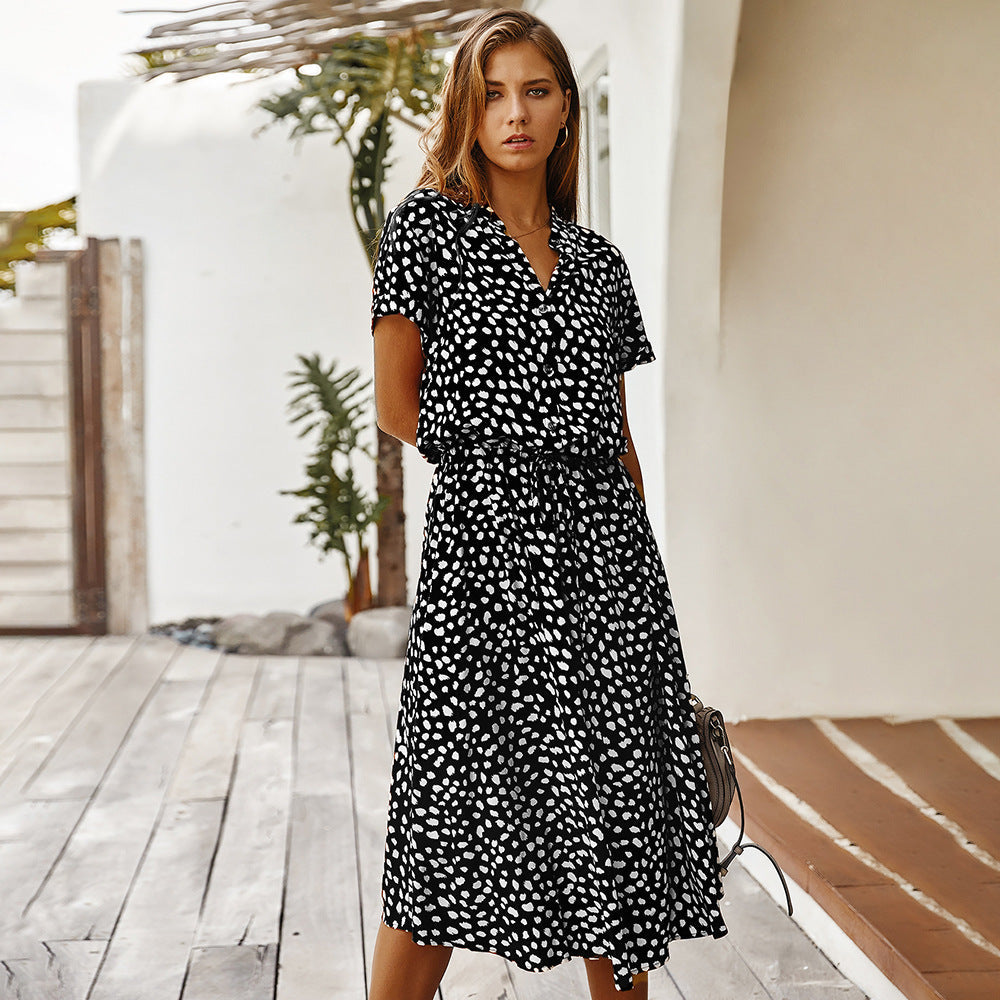 Liora – Robe Chemise à Pois Élégante et Décontractée