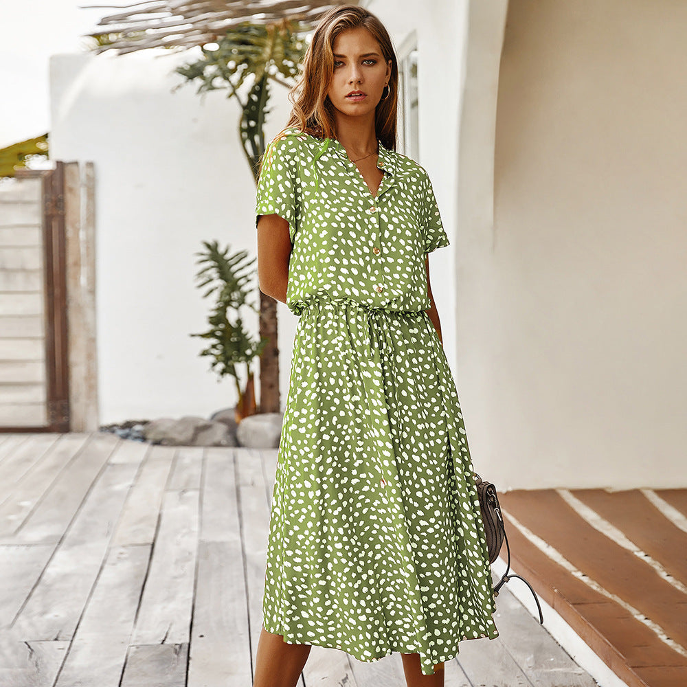 Liora – Robe Chemise à Pois Élégante et Décontractée