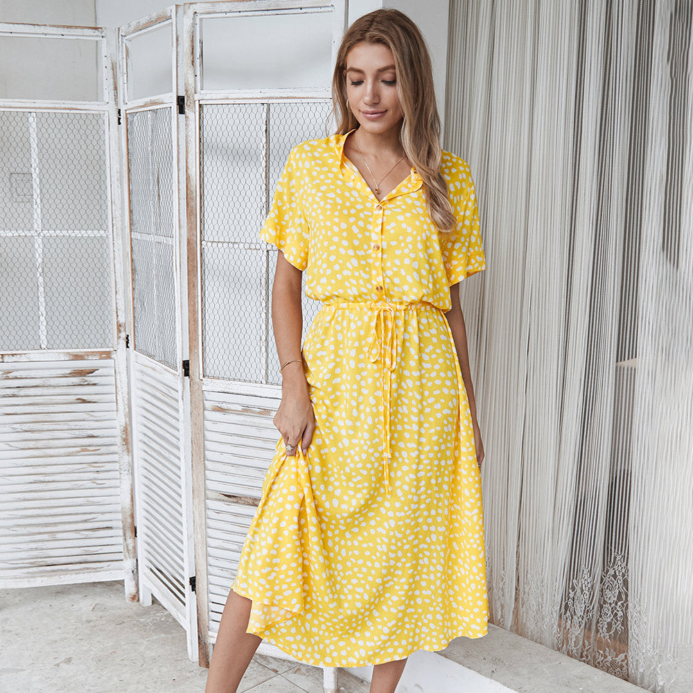 Liora – Robe Chemise à Pois Élégante et Décontractée
