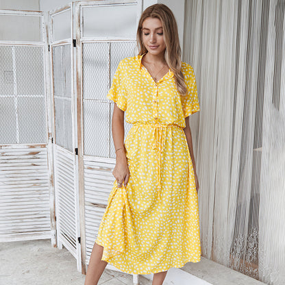Liora – Robe Chemise à Pois Élégante et Décontractée