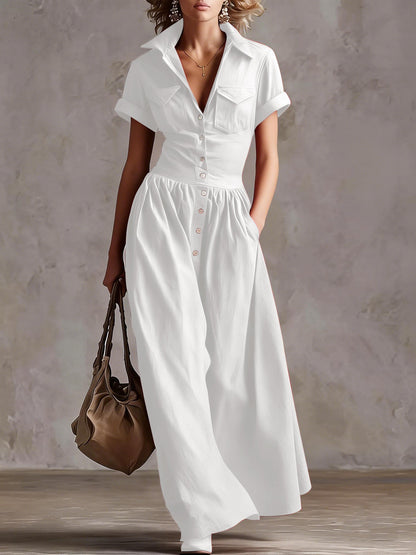 Robe Longue Élégante à Manches Courtes