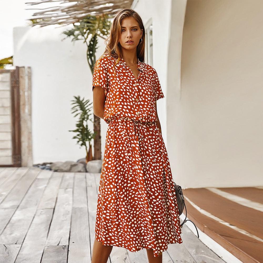 Liora – Robe Chemise à Pois Élégante et Décontractée