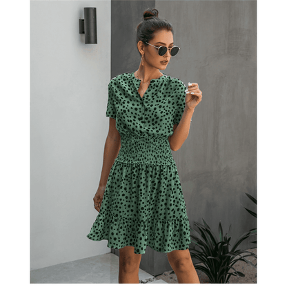 Robe verte estivale bohème à pois