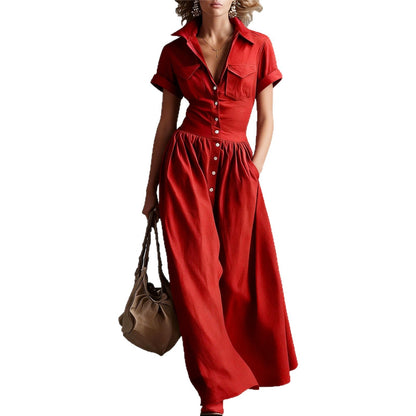 Robe Longue Élégante à Manches Courtes
