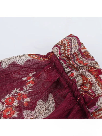 Robe bohème vintage en mousseline à imprimé fleuri rouge