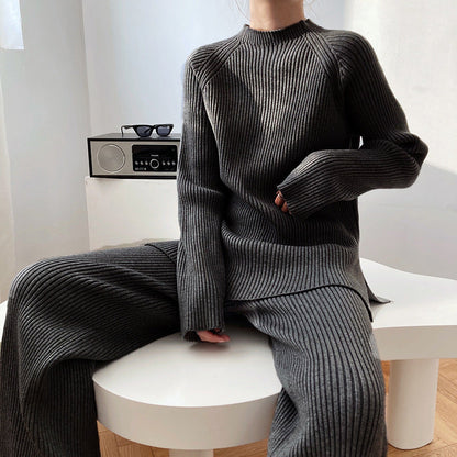 Pantalon large tricoté deux pièces pour femme