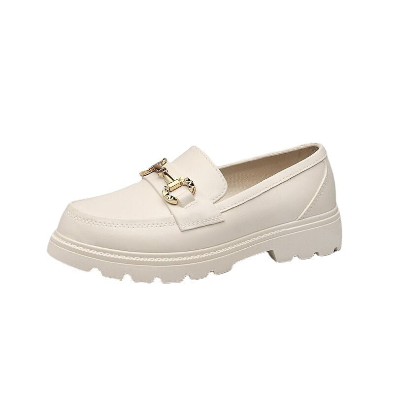 Chaussures Plateformes Rétro à Bout Rond & Boutons Dorés