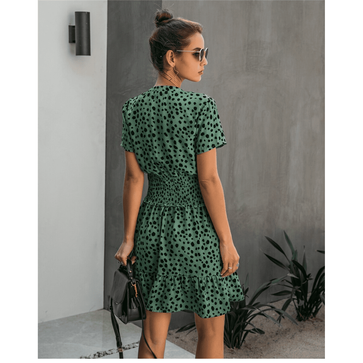 Robe verte estivale bohème à pois
