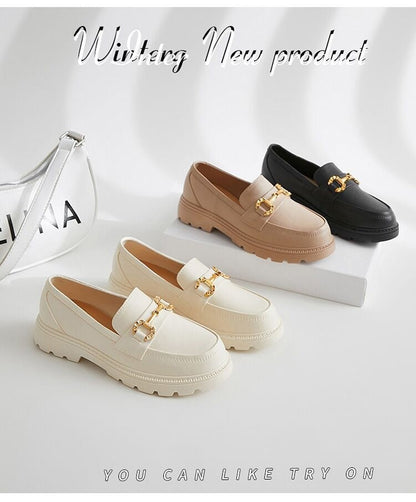 Chaussures Plateformes Rétro à Bout Rond & Boutons Dorés