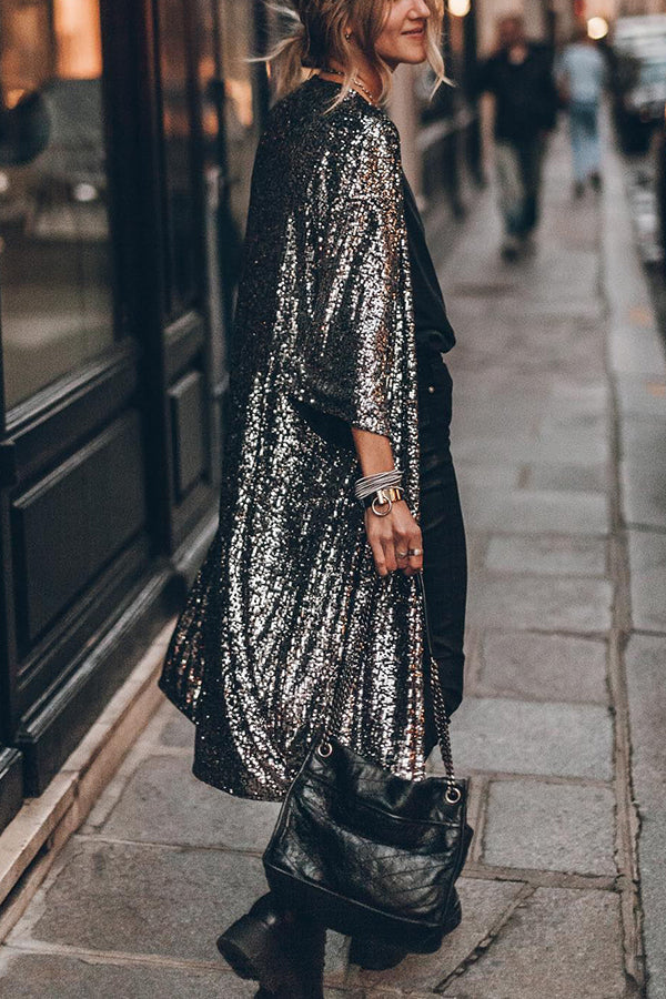 Dominique | Kimono à manches cloche à paillettes disco glamour