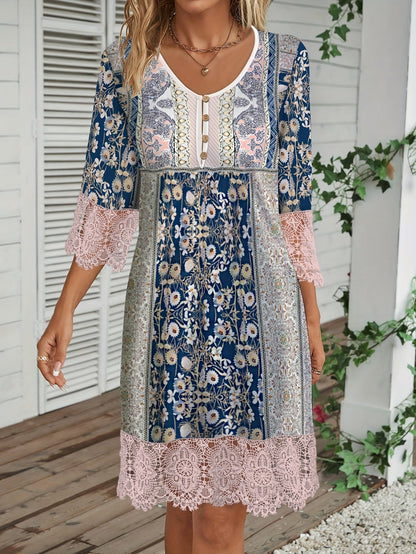 Robe Élégante à Fleurs avec Dentelle