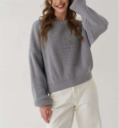 Pull-over ample à col rond uni pour femme