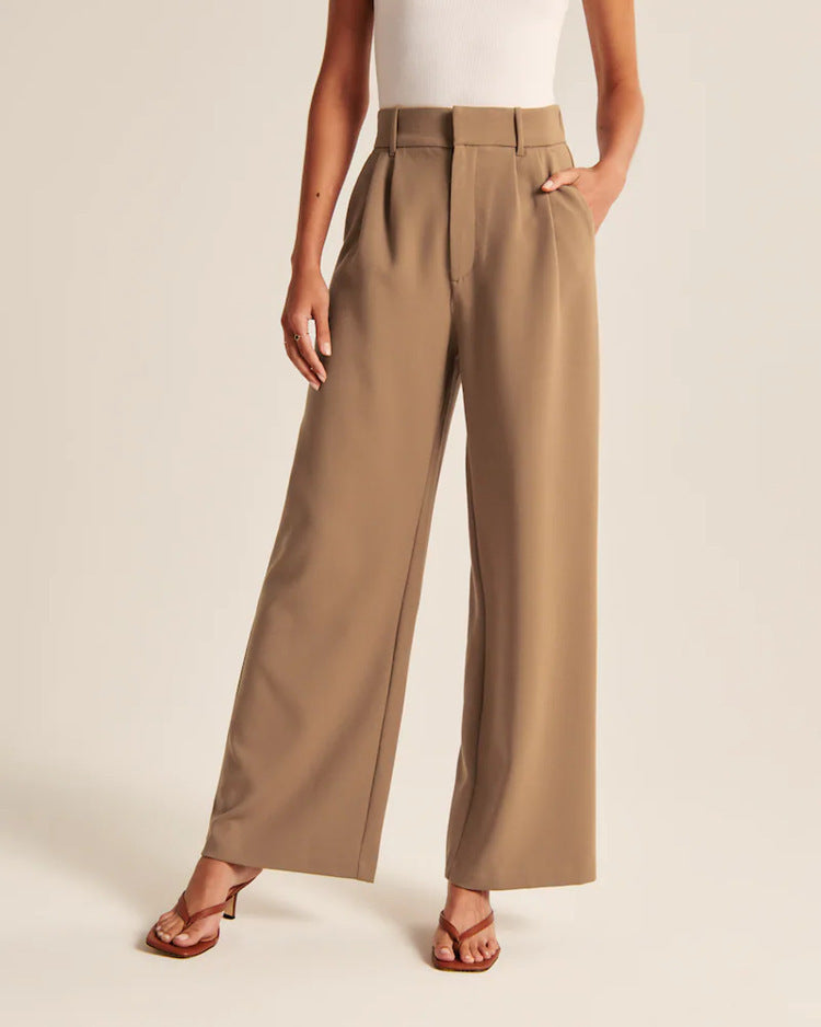 Pantalon droit taille haute  décontracté à jambes larges