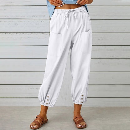 Pantalon à cordon de serrage en coton et lin
