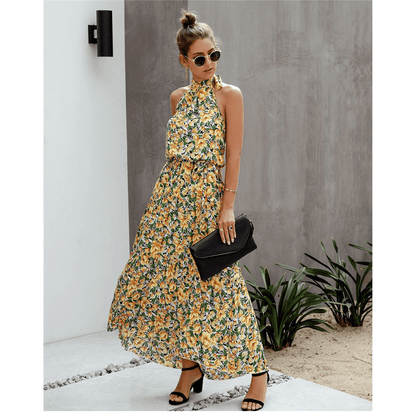 Robe Bohème Fleurs Jaune Vert