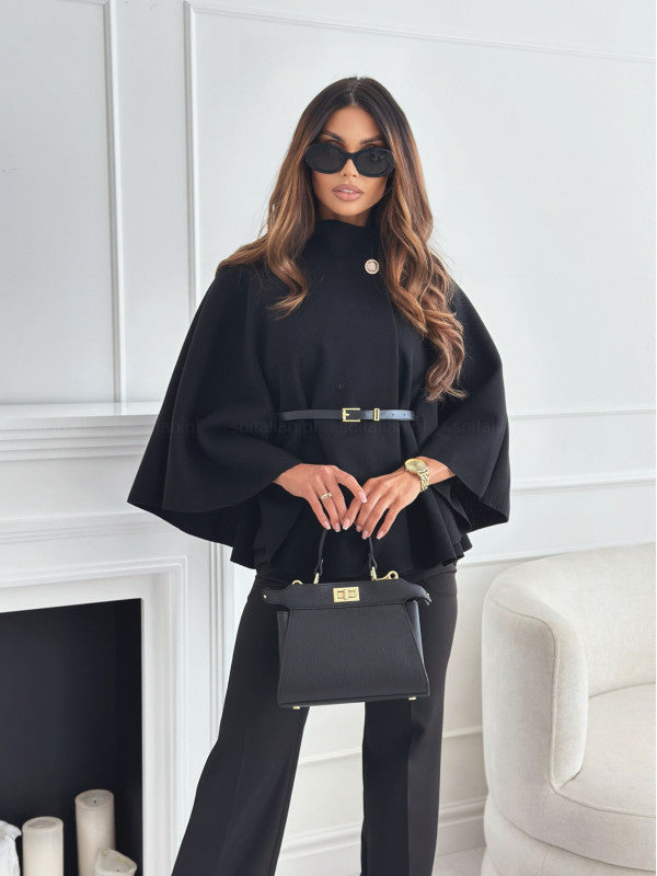 Cape Élégante à Col Montant et Ceinture