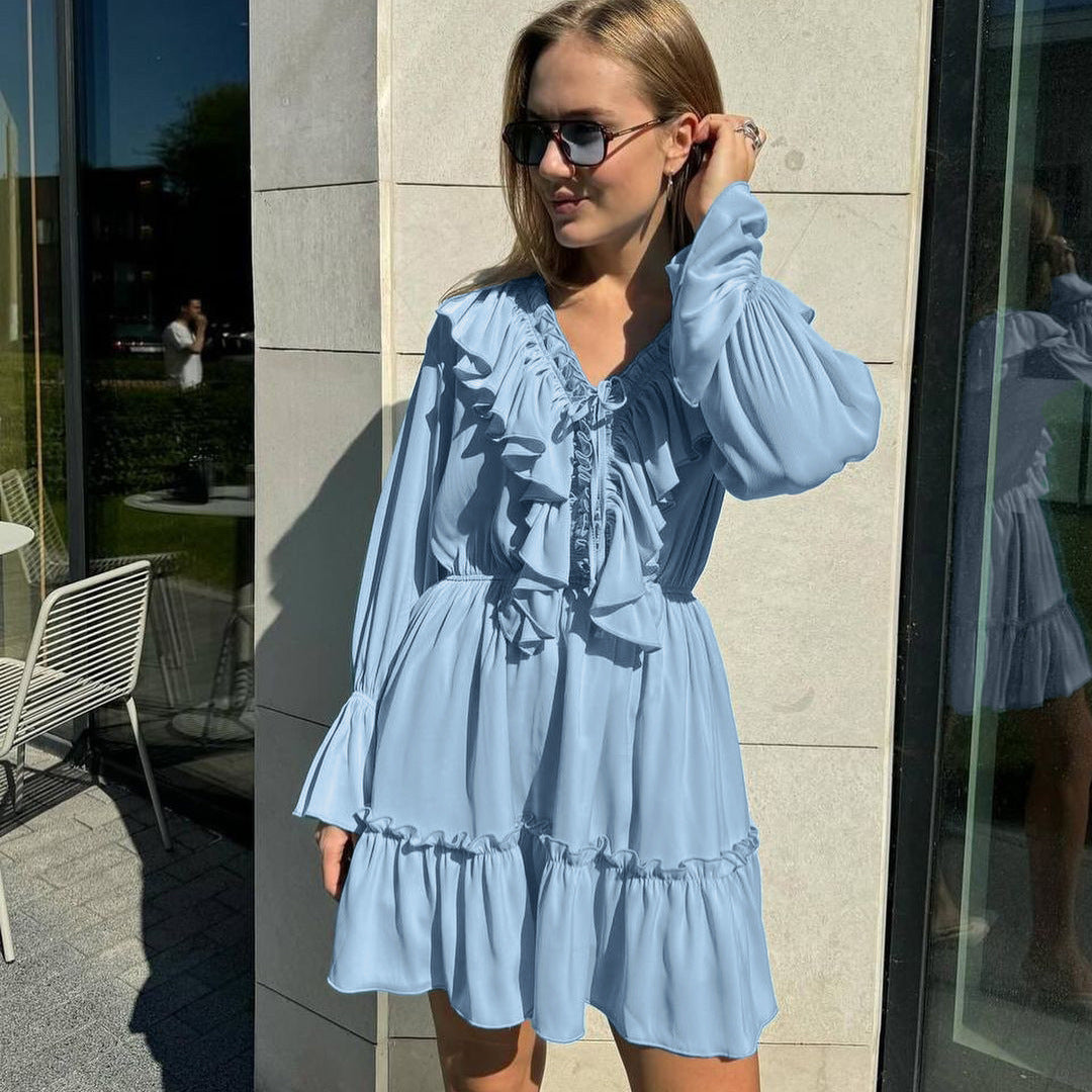 Azelie – Robe Longue Bohème à Manches Évasées et Taille Froncée