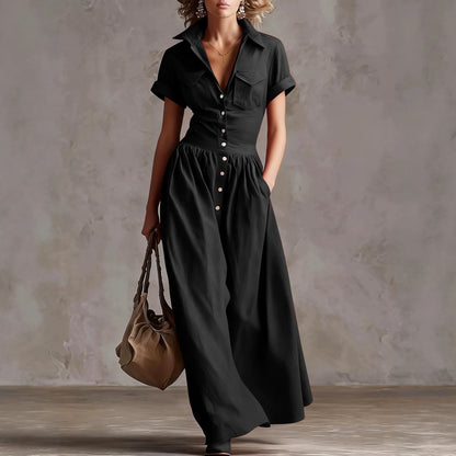 Robe Longue Élégante à Manches Courtes
