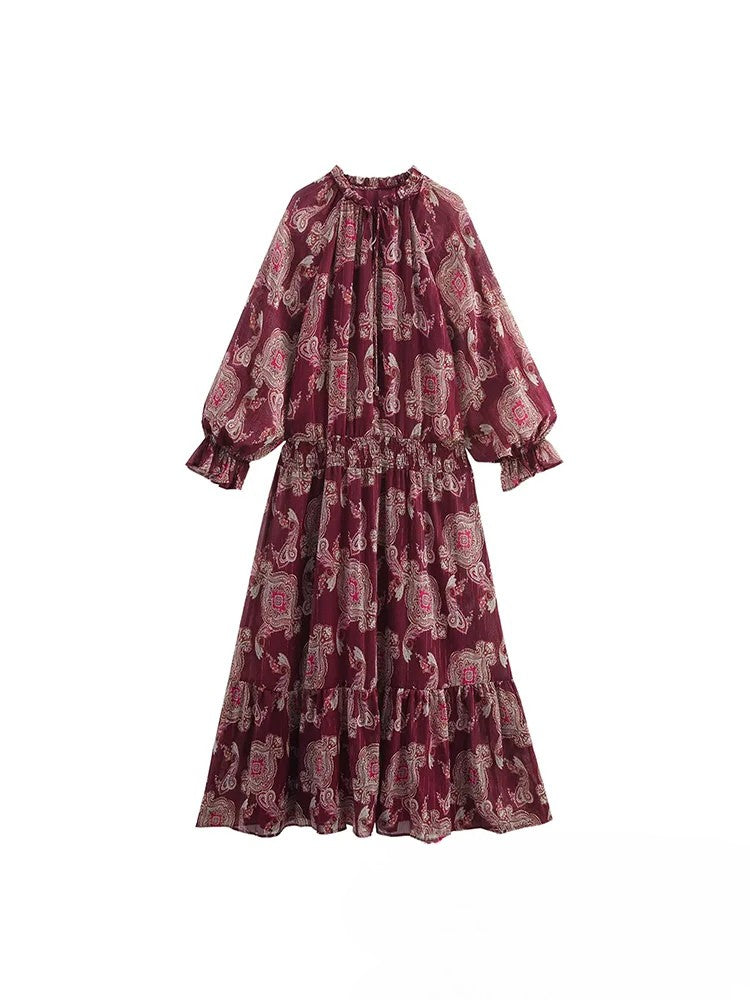 Robe bohème vintage en mousseline à imprimé fleuri rouge
