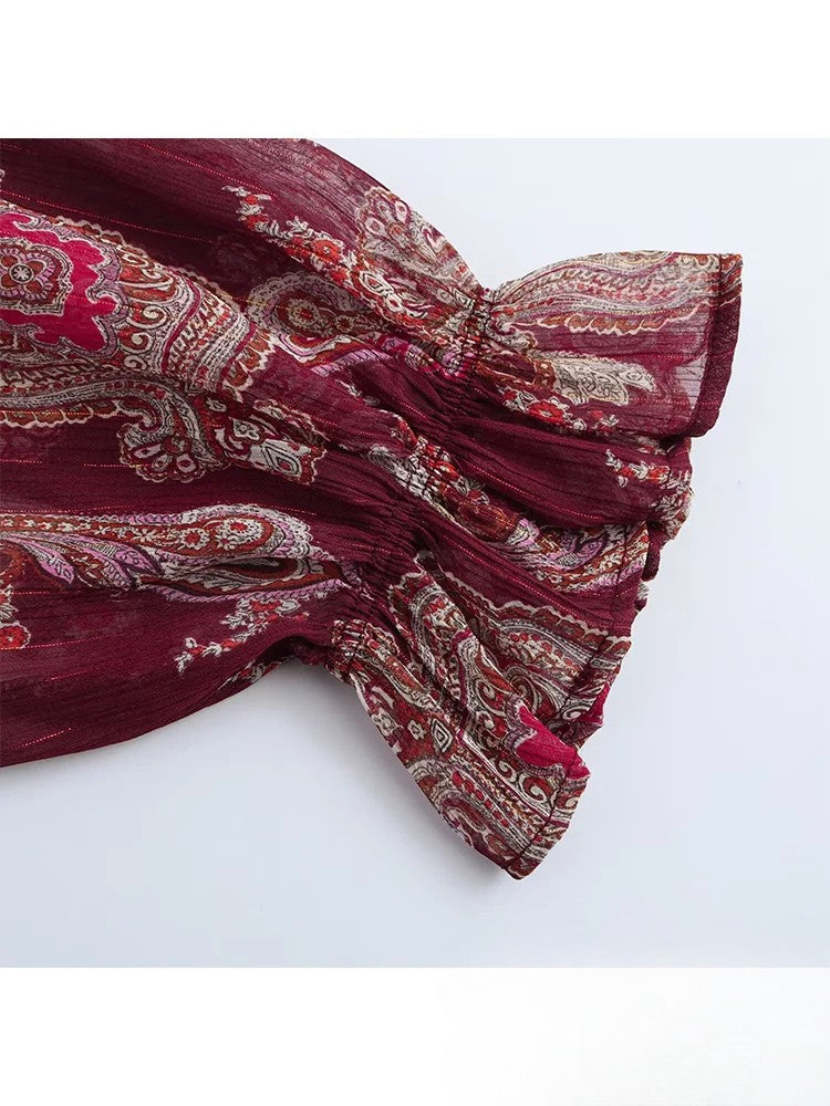 Robe bohème vintage en mousseline à imprimé fleuri rouge