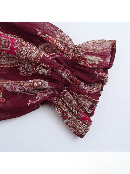 Robe bohème vintage en mousseline à imprimé fleuri rouge