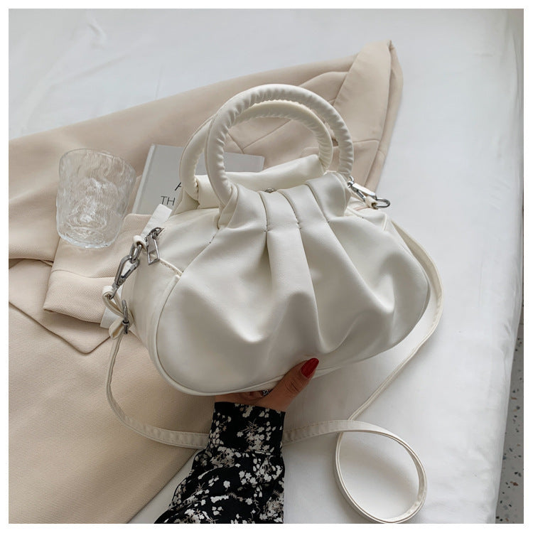 Versatile Womens Retro Cloud-Print Pleated Shoulder Crossbody Bag