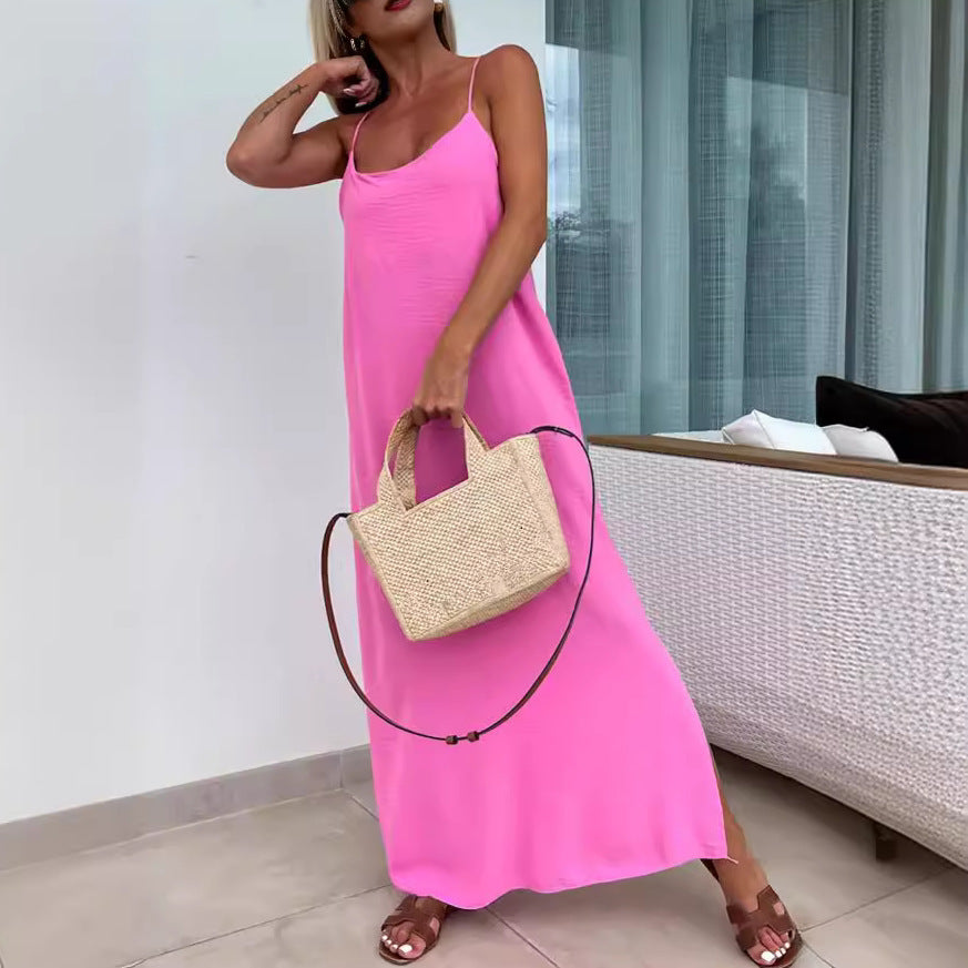 Robe de vacances fluide à bretelles  – Coupe ample et fendue