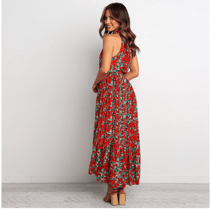 Robe longue bohème rouge vert