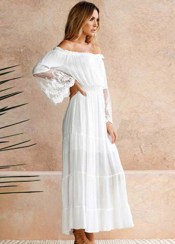 Robe Blanche Style bohème à épaules dénudées