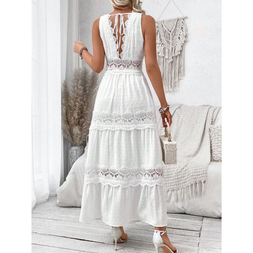 Éloïse – Robe Sans Manches à Encolure V en Dentelle Couture