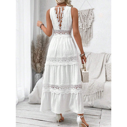 Éloïse – Robe Sans Manches à Encolure V en Dentelle Couture