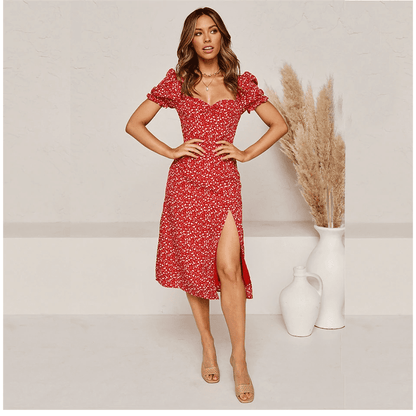 Robe Bohème Mi Longue Rouge Fendue