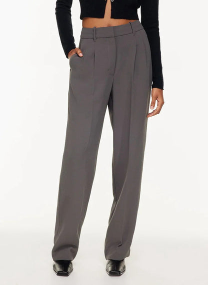 Pantalon droit taille haute  décontracté à jambes larges