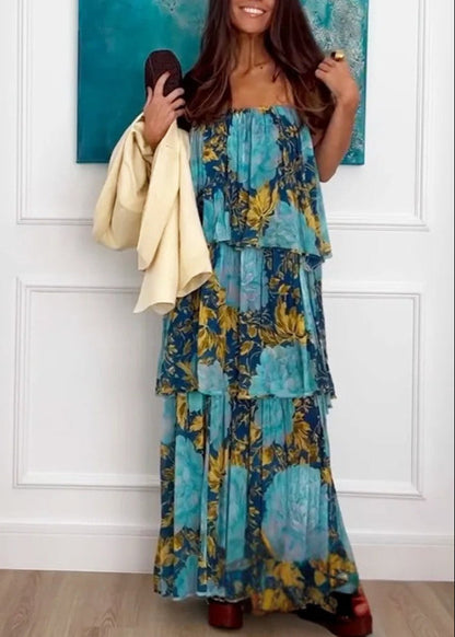 Robe Bleue Turquoise Sans Manches Boheme Chic