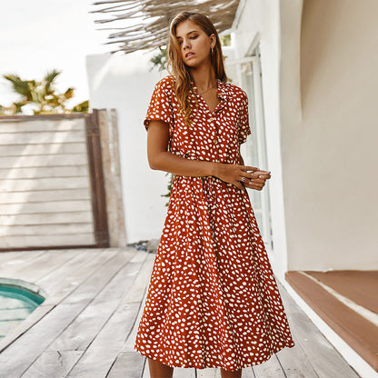 Liora – Robe Chemise à Pois Élégante et Décontractée