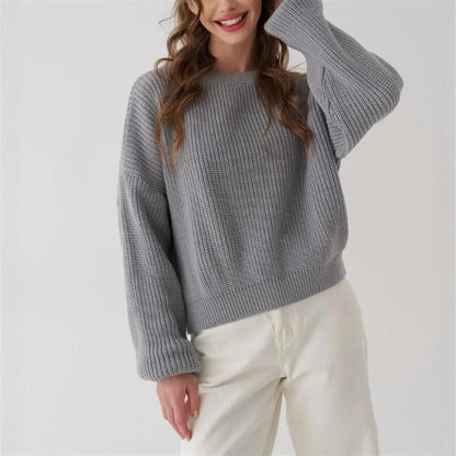Pull-over ample à col rond uni pour femme