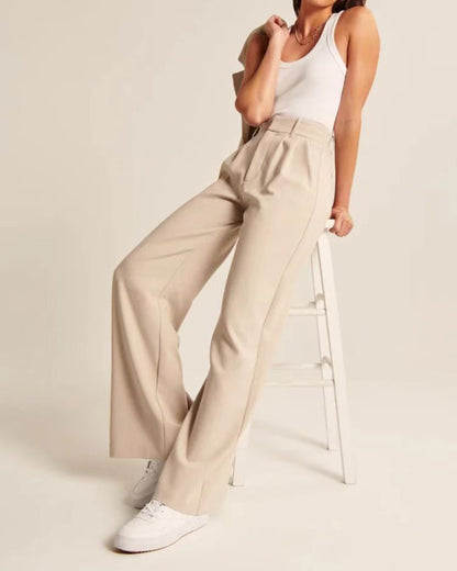 Pantalon droit taille haute  décontracté à jambes larges