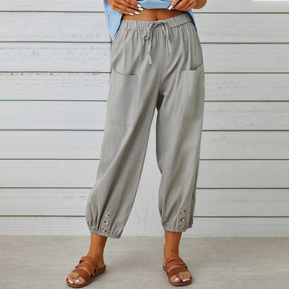 Pantalon à cordon de serrage en coton et lin