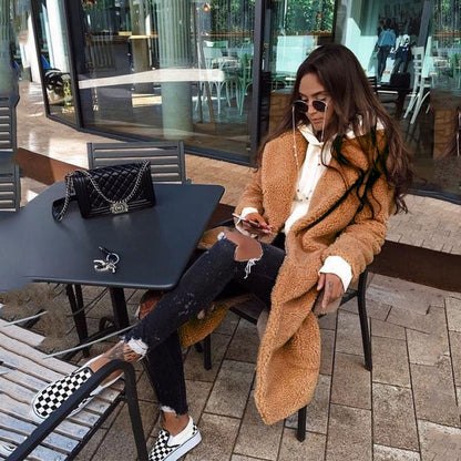 Manteau Long Douillet en Fourrure Synthétique