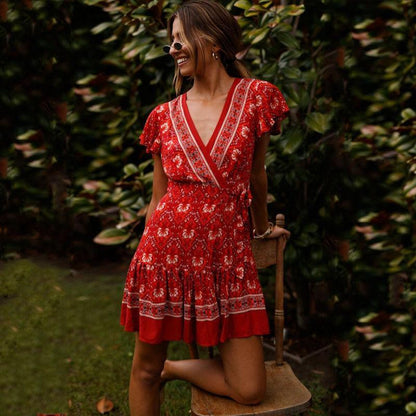 Robe Bohème Rouge Cache Cœur