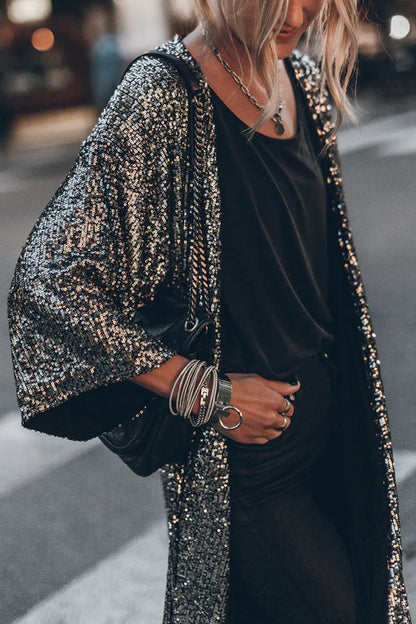 Dominique | Kimono à manches cloche à paillettes disco glamour