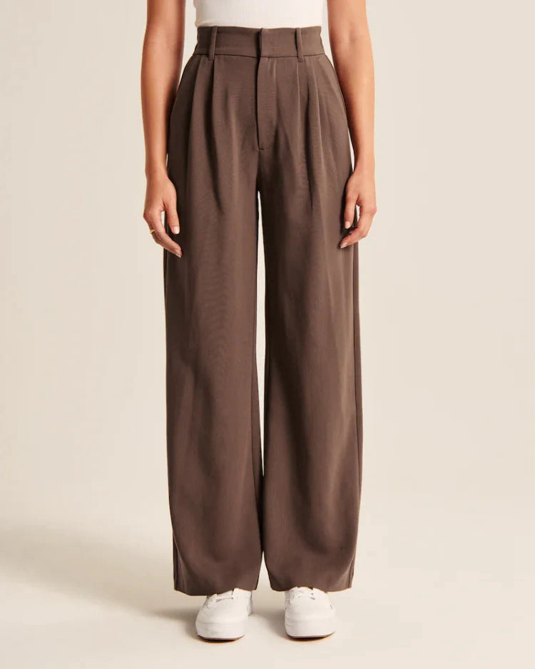 Pantalon droit taille haute  décontracté à jambes larges